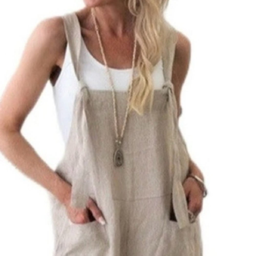 Firenze In Maglia 100% Linen Beige Adjustable Strap Cropped Romper Italy